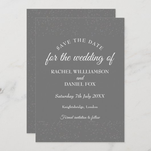 Zilveren Stardust Confetti Save the Date Kaart (Voorkant / Achterkant)