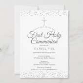 Zilveren Stardust Eerste Heilige Communie Foto Kaart (Voorkant)