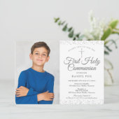 Zilveren Stardust Eerste Heilige Communie Foto Kaart (Staand voorkant)