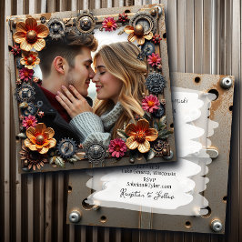 Zilveren Steampunk Metalen Bloemen Wedding Kaart