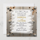 Zilveren Steampunk Metalen Bloemen Wedding Kaart (Achterkant)