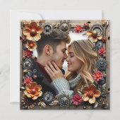 Zilveren Steampunk Metalen Bloemen Wedding Kaart (Voorkant)