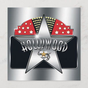 Zilveren Ster Hollywood Typografie Retro Uitnodigi Kaart