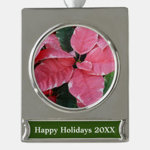 Zilveren Ster Marmer Poinsettia's Roze Kerst Bloem Verzilverd Banner Ornament