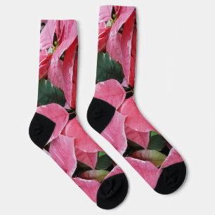 Zilveren Ster Marmer Poinsettia's Roze Vakantie Bl Sokken