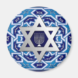 Zilveren ster van David en Menorah Hamukkah Magneet