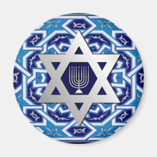 Zilveren ster van David en Menorah Hamukkah Magneet