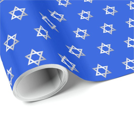 Zilveren ster van David Royal Blue Cadeaupapier (Rol Hoek)