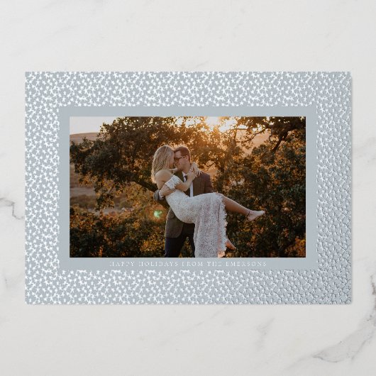 Zilveren sterren Blauw Boho foto Folie Feestdagenkaart (Voorkant)