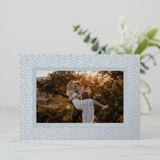 Zilveren sterren Blauw Boho foto Folie Feestdagenkaart (Staand Voorkant)