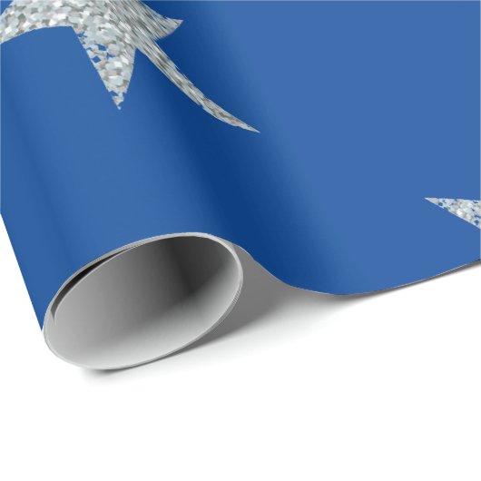 Zilveren Sterren Blauw Eenvoudig Cadeaupapier (Rol Hoek)