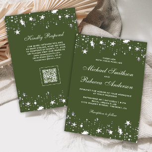 Zilveren Sterren Confetti Olijfgroene QR Code Trou Kaart