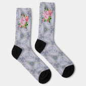 Zilveren Sterren En Roze Rozen Sokken (Rechts)