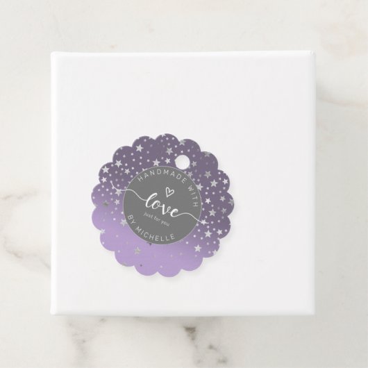 zilveren sterren met handgemaakt liefdesmonogram bedankjes labels (In situ)