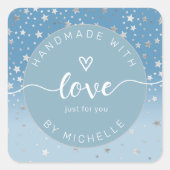 zilveren sterren met handgemaakt liefdesmonogram v vierkante sticker (Voorkant)