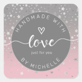 zilveren sterren met handgemaakt liefdesmonogram v vierkante sticker (Voorkant)