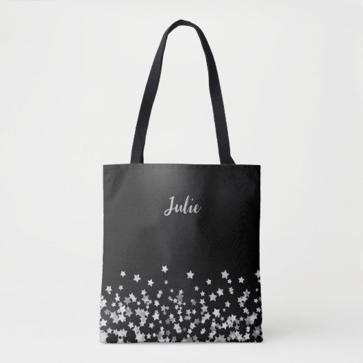 Zilveren Sterren Monogram Gepersonaliseerd Kerstca Tote Bag (Voorkant)