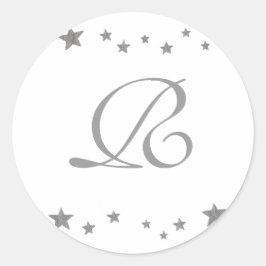 Zilveren Sterren, Monogram Huwelijkszegels Ronde Sticker