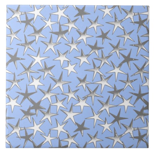 Zilveren sterren op bleek blauw tegeltje (Voorkant)