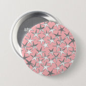 Zilveren sterren op de schelproze ronde button 7,6 cm (Voorkant /achterkant)