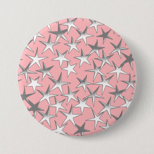 Zilveren sterren op de schelproze ronde button 7,6 cm (Voorkant)