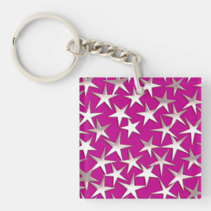 Zilveren sterren op een paars amethyst sleutelhanger