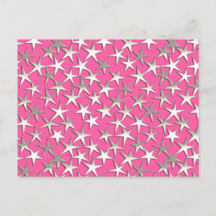 Zilveren sterren op fuchsia roze briefkaart