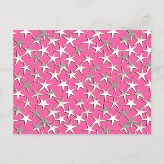Zilveren sterren op fuchsia roze briefkaart (Voorkant)