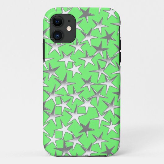 Zilveren sterren op kalkgroen Case-Mate iPhone case (Achterkant)