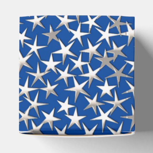 Zilveren sterren op kobalt blauw bedankdoosjes (Bovenkant)