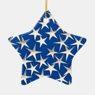 Zilveren sterren op kobalt blauw keramisch ornament