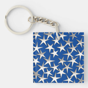Zilveren sterren op kobalt blauw sleutelhanger