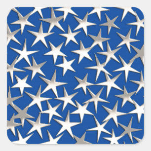 Zilveren sterren op kobalt blauw vierkante sticker