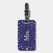 Zilveren Sterren op Navy Blue Mr. Mrs Bagagelabels (Voorkant verticaal)