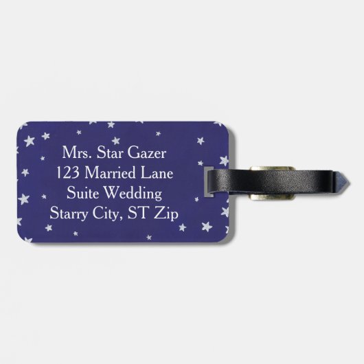 Zilveren Sterren op Navy Blue Mr. Mrs Bagagelabels (Achterkant horizontaal)