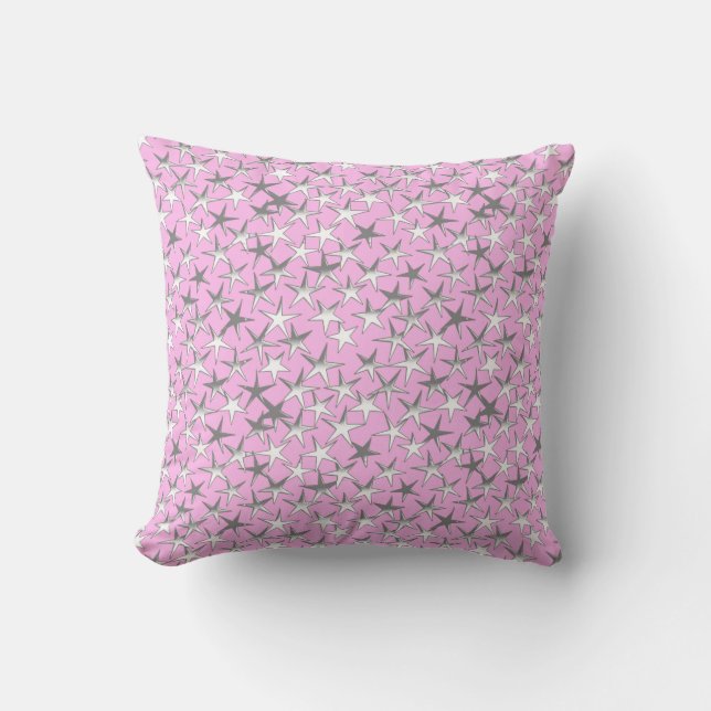 Zilveren sterren op orchidee roze kussen (Voorkant)