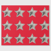 Zilveren sterren op rood inpakpapier (Vlak)