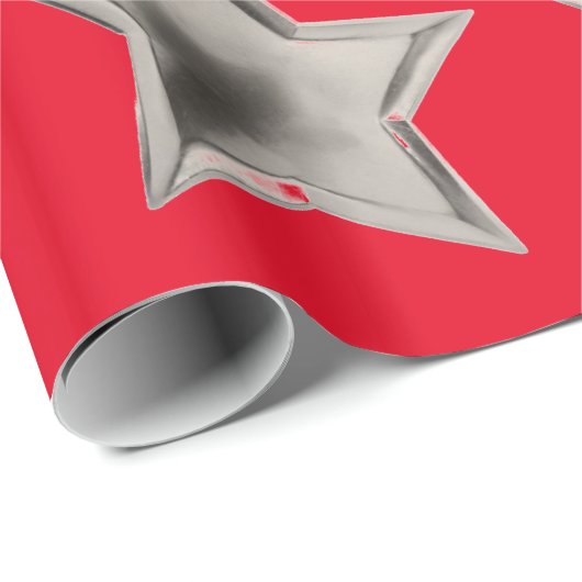 Zilveren sterren op rood inpakpapier (Rol Hoek)