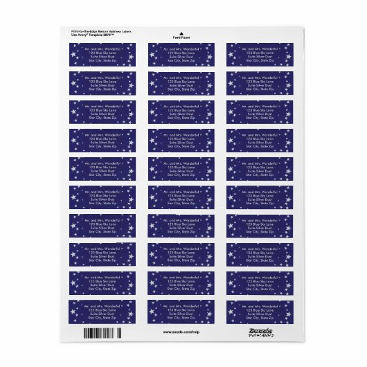 Zilveren sterren op Royal Blue Adresetiketten Etiket (Full Sheet)