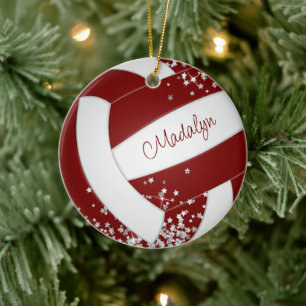 Zilveren sterren op schattig keepsake maroon volle keramisch ornament