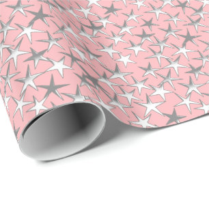 Zilveren sterren, op shell roze cadeaupapier