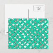 Zilveren sterren op turquoise briefkaart (Voorkant / Achterkant)