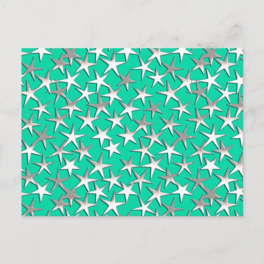 Zilveren sterren op turquoise briefkaart (Voorkant)
