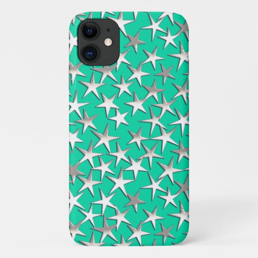 Zilveren sterren op turquoise Case-Mate iPhone case (Achterkant)