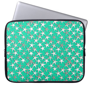Zilveren sterren op turquoise laptop sleeve