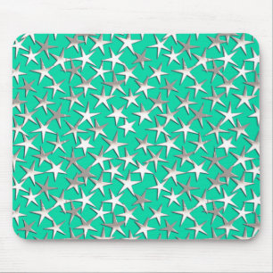 Zilveren sterren op turquoise muismat