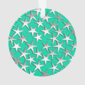 Zilveren sterren op turquoise ornament (achterkant)