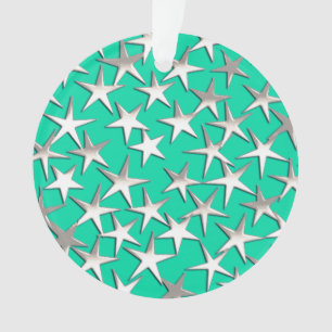 Zilveren sterren op turquoise ornament