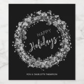 Zilveren Sterren Prettig Nieuwjaar Zwart Wijn Etiket (Enkel label)