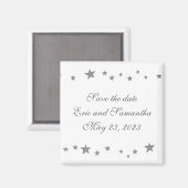 Zilveren sterren rand, Save de datum bruiloft magn Magneet (Voorkant / Achterkant)